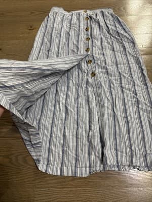 Aeropostale Women's Medium Blue Stripped Skirt With Buttons - Thumbnail 2