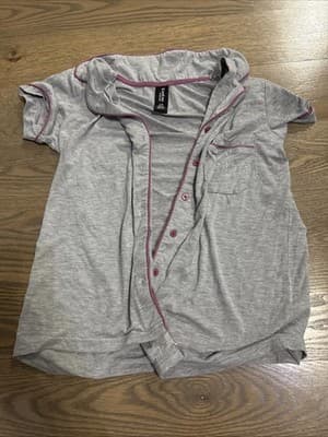 Bebe Sleepwear Women’s Short Sleeve Button Down Shirt size Large Gray - Image 1