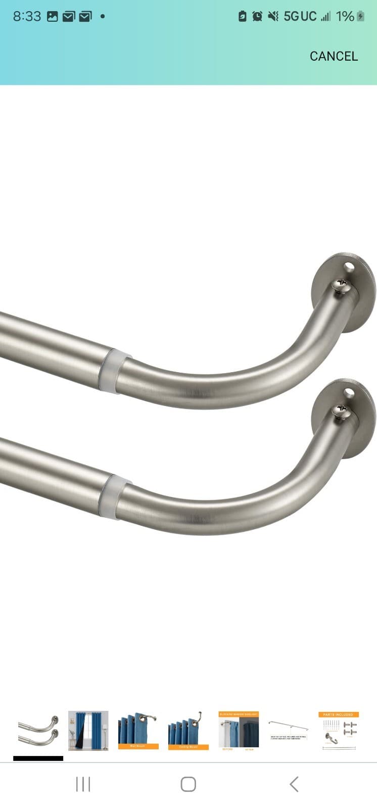2 Pack Curtain Rods, Room Darking Wrap Around Single Window Rod 3/4 Inch Tele... - Image 1