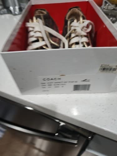 Women's Size 6 Coach Barrett Graffiti Plaid Gold Fashion Lace Sneakers Shoes - Thumbnail 3