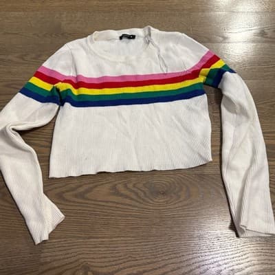 Fashion Nova Women's White Crop Top Pullover Sweater Size Medium - Image 1