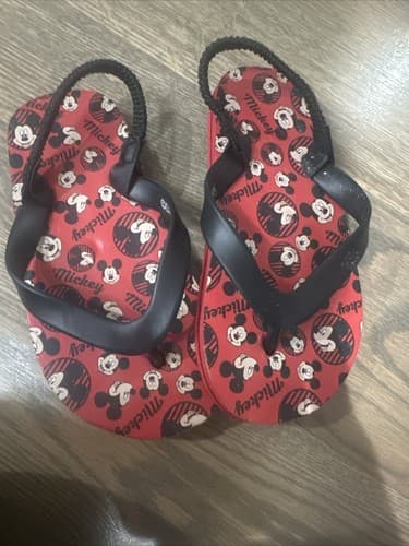 Mickey Mouse Flip Flops kids size Large 9/10 - Image 1