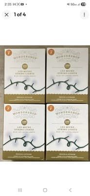Lot of 4 Wondershop 9.5' 3mm 100ct LED Micro Christmas String Lights, Green Wire - Image 1