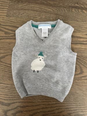 Janie and Jack Baby Sheep Sweater Vest Gray - Cotton - 0 To 3 Months - Image 1