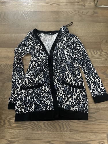 XXI women's Small Blue Leopard Print Button Up Sweater - Image 1