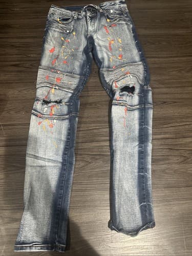 Blue Topic Jeans Ripped Distressed Patches Denim Paint Size 13/14 - Image 1