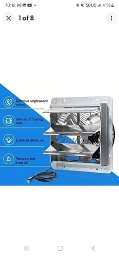 KEN BROWN 12 Inch Shutter Exhaust Fan Wall Mounted,Aluminum with 1.65 Meters ... - Image 1