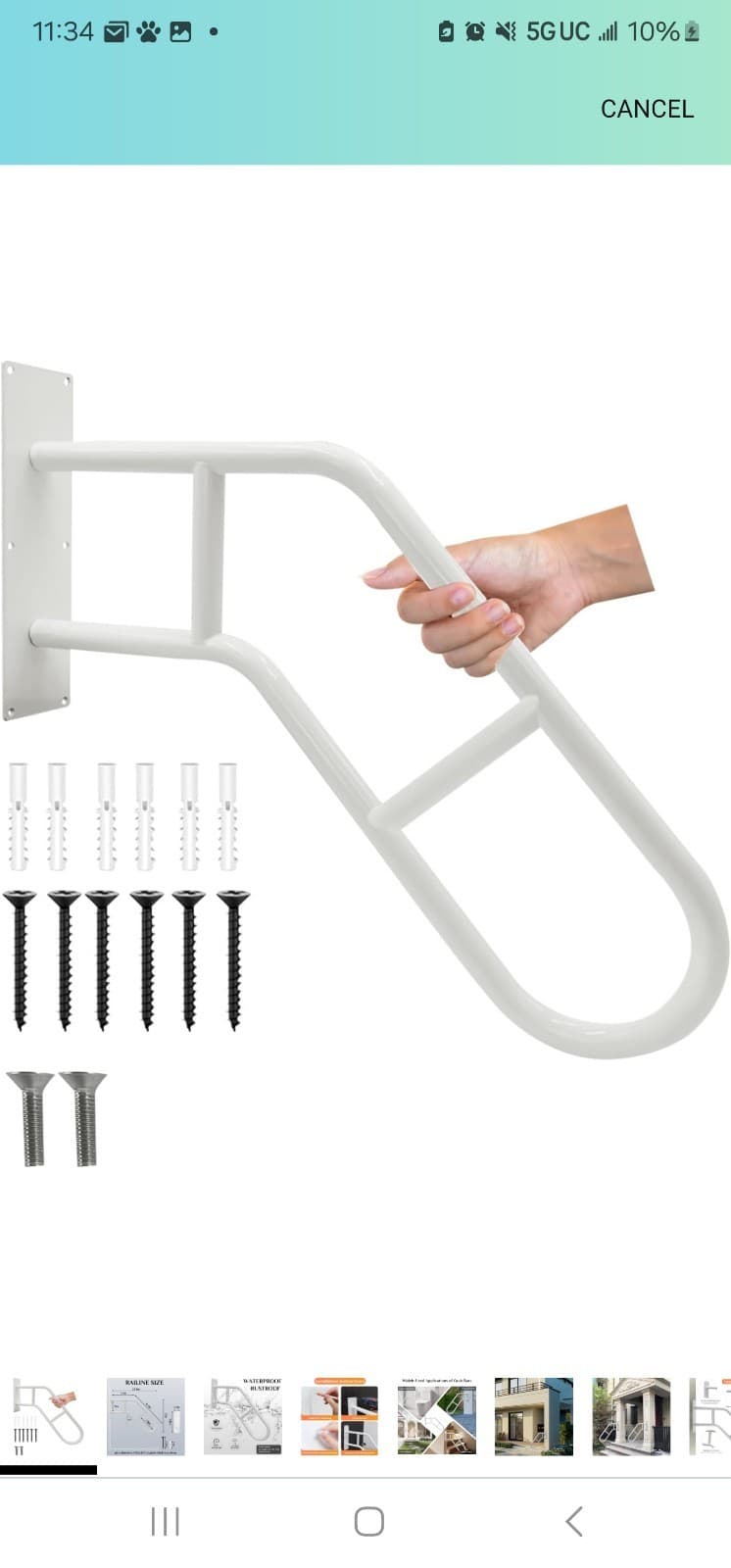 25" U-Shaped Handrails for Outdoor 1-3 Steps Wall Mount Handrail Grab Bar White - Image 1