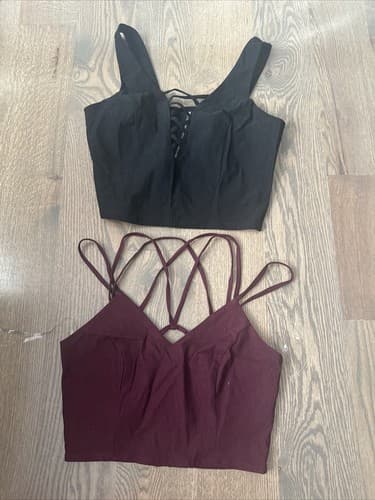 Women’s Tank Top Size Medium Black Crop Blouse And Wine Red Cropped Top - Image 1