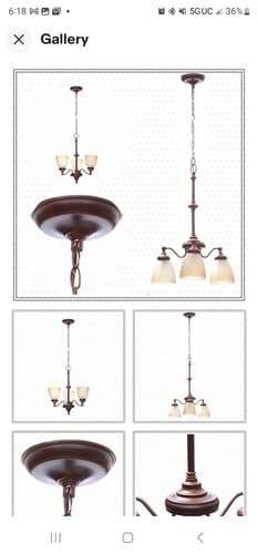 Hampton Bay 3-Light Nutmeg Bronze Reversible Chandelier with Tea-Stained Glass - Image 1
