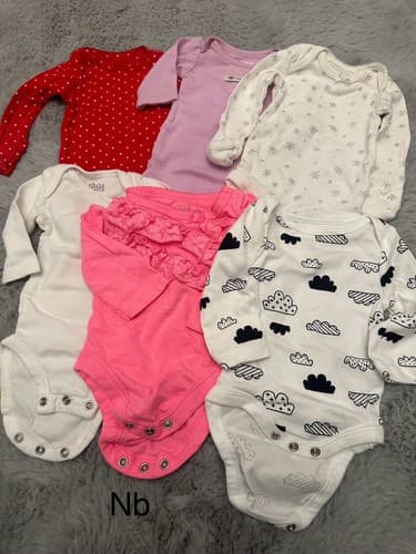 Baby Girl Lot Of 6 Clothes One Piece Bodysuit Long Sleeve Newborn - Image 1