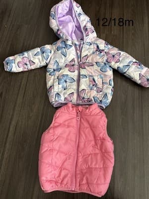 Girls Spring Pink Vest And Butterfly Jacket Size 12-18m - Image 1
