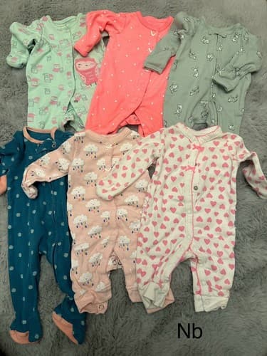 Baby Girl Lot Of 6 Clothes Sleepwear Newborn Long Sleeve - Image 1