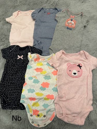 Baby Girl Lot Of 6 Clothes One Piece Bodysuit Short Sleeve Newborn - Image 1