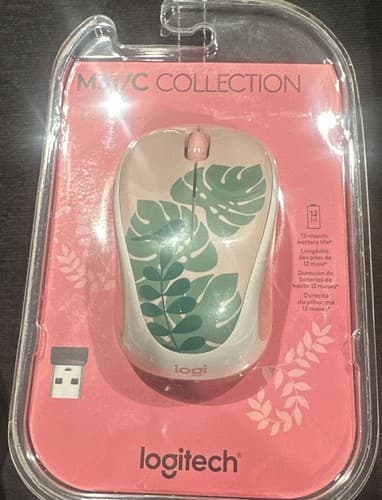 Logi M317C Wireless Mouse Pink Leaves NEW - Image 1