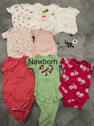 Baby Girl Lot Of 9 Clothes One Piece Short Sleeve Newborn - Image 1