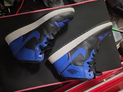 Air Jordan 1 Mid 'Hyper Royal Blue' Black Sneaker Size 4.5Y / 6W BNIB 554725-077 - Thumbnail 4