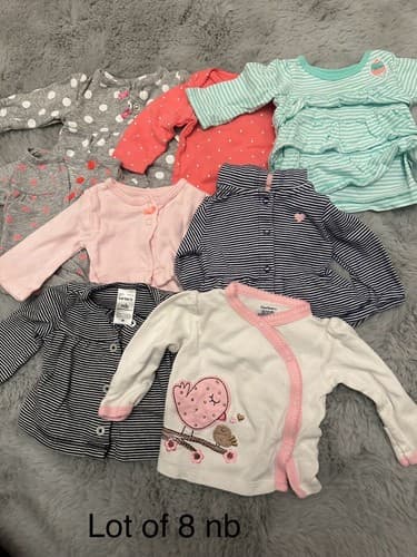 Baby Girl Lot Of 8 Clothes Long Sleeve Shirts Newborn - Image 1
