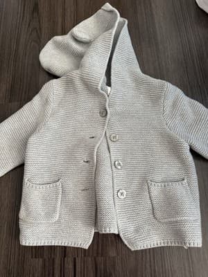 Baby GAP Girls Button Hooded Cardigan Sweater Size 12-18m Gray - Image 1