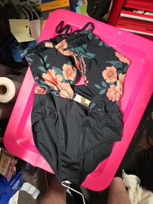 Time and Tru One Piece Bathing Suit Woman’s Size L Black Floral Summer - Image 1