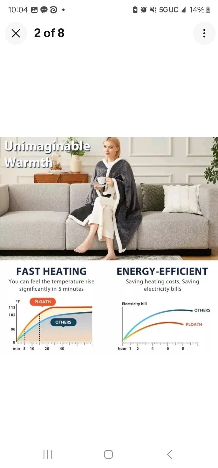 Wearable Electric Blanket Throw Soft Fleece Sherpa 40x70" Heated Poncho Pockets - Thumbnail 2