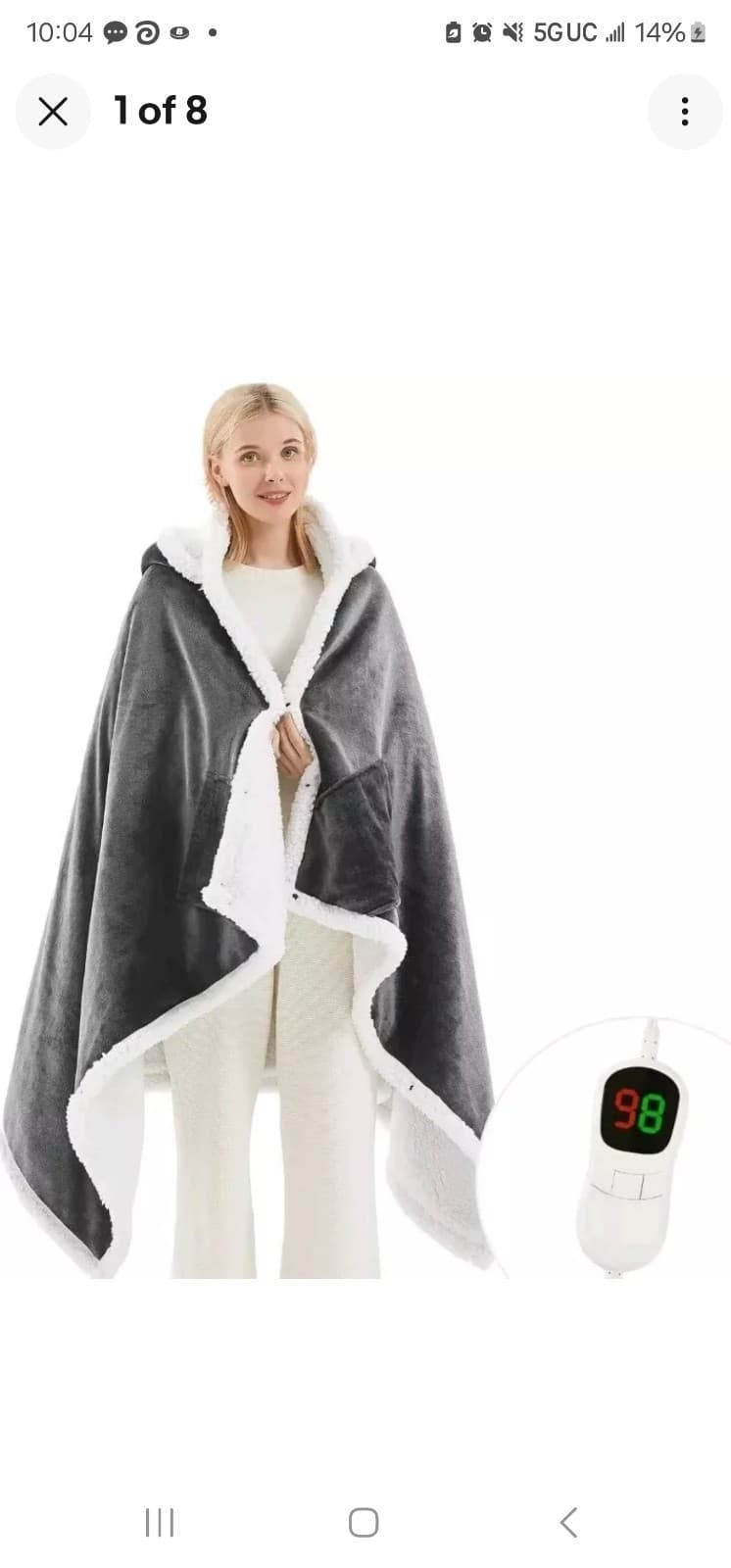 Wearable Electric Blanket Throw Soft Fleece Sherpa 40x70" Heated Poncho Pockets - Thumbnail 3