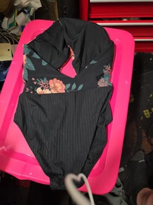 Time and Tru One Piece Bathing Suit Woman’s Size L Black Floral Summer - Thumbnail 3