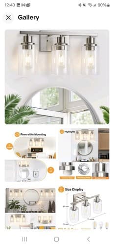 3-Light Bathroom Light Fixtures, Brushed Nickel Vanity Lights with Clear Glass - Image 1
