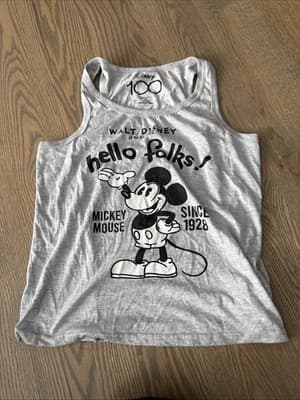 Disney Mickey Mouse "Hello Folks" Sleeveless Gray Tank Top SIZE M (8-10) - Image 1
