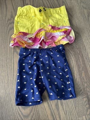 Baby Girl Blue Shorts And Yellow Skirt Size 12M - Image 1