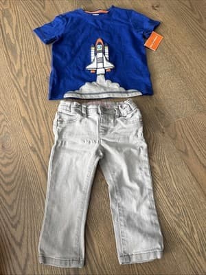 Baby Girl Blue Shirt And Jeans Size 18-24m - Image 1
