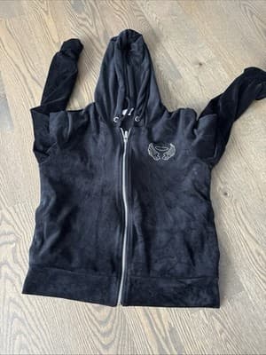 No Boundaries Velour Angel Wings Junior’s M (7-9) Zip Up Hoodie Black Y2K Style - Image 1