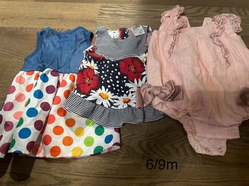 Baby Girl Lot Of 3 Clothes Dress And One Piece Bodysuit Size 6/9 Months - Image 1