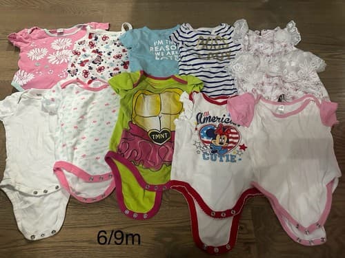 Baby Girl Lot Of 10 Clothes One Piece Short Sleeve 6/9 Months - Image 1
