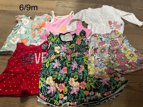 Baby Girl Lot Of 6 Clothes Dresses And One Piece Size 6/9 Months - Image 1
