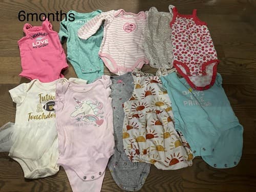 Baby Girl Lot Of 10 Clothes One Piece Short And Long Sleeve 6 Months - Image 1