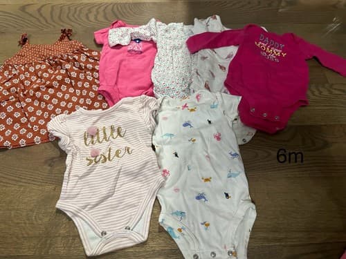 Baby Girl Lot Of 7 Clothes One Piece Short And Long Sleeve 6 Months - Image 1