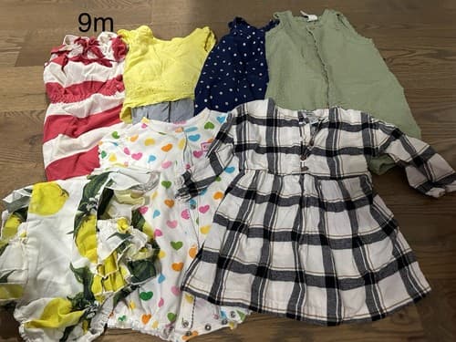 Baby Girl Lot Of 7 Clothes Dresses And One Piece Size 9 Months - Image 1