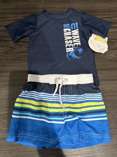 New Boys Swim Shorts & Wave Chaser Shirt Koala Kids 2 pc NWT 3 - 6 M - Image 1