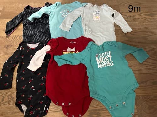 Baby Girl Lot Of 6 Clothes One Piece Bodysuit Size 9 Months - Image 1