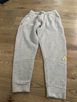 Adidas Men's Sweatpants Joggers Grey Gold Small Mens Soft Drawstring Pockets - Image 1