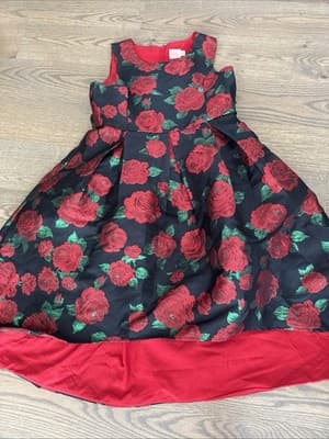 Wonder Nation Black Dress Red Rose Size 12 - Image 1