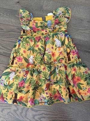 Girls H&M Size 3/4Y Yellow Tropical Print Sleeveless Dress - Image 1