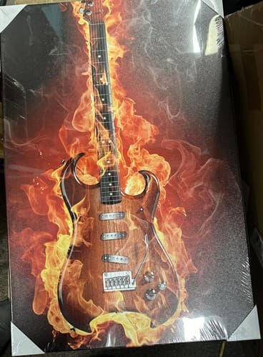 Canvas Musical Instruments Fire Burning Guitar Poster Wall Art 16”x24” x2 Piece - Image 1