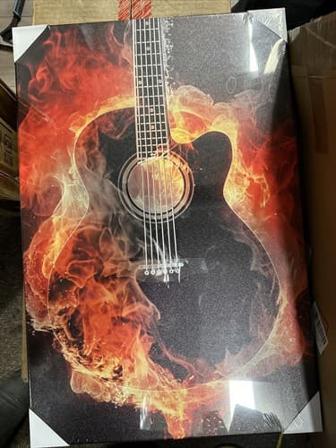Canvas Musical Instruments Fire Burning Guitar Poster Wall Art 16”x24” x2 Piece - Thumbnail 2