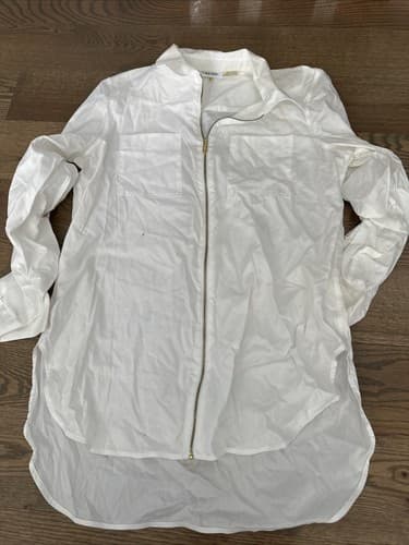 Calvin Klein Women's Ivory Dress Shirt With Pockets And Zipper Size M - Image 1