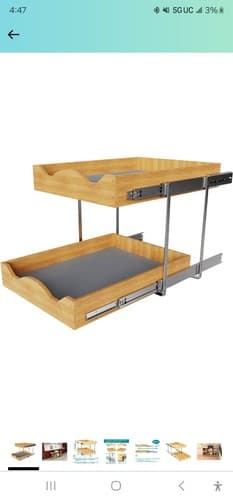 OCG 2 Tier Pull Out Cabinet Organizer 11" W x 21" D - Image 1