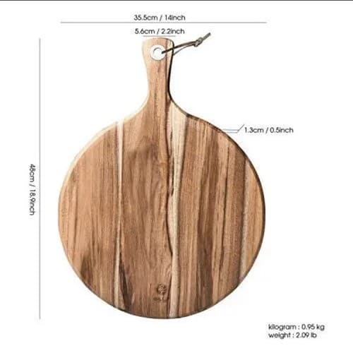Bill.f Pizza Peel14" L X 14" W Acacia Wood Cutting Board With 5" Handle 19" - Thumbnail 2