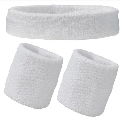 White Set of Unisex Sports Sweatband Head and Wrist Bands Gym 2 Pack - Image 1