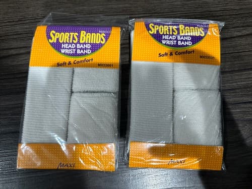 White Set of Unisex Sports Sweatband Head and Wrist Bands Gym 2 Pack - Thumbnail 2